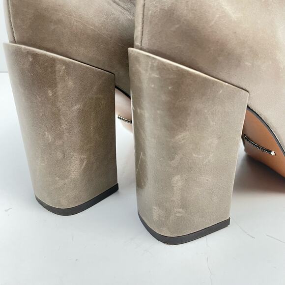Gianni Bini | SZ 7 Beige Grey Leather Block Heel Mid Calf Heeled Boot Booties - Picture 3 of 10